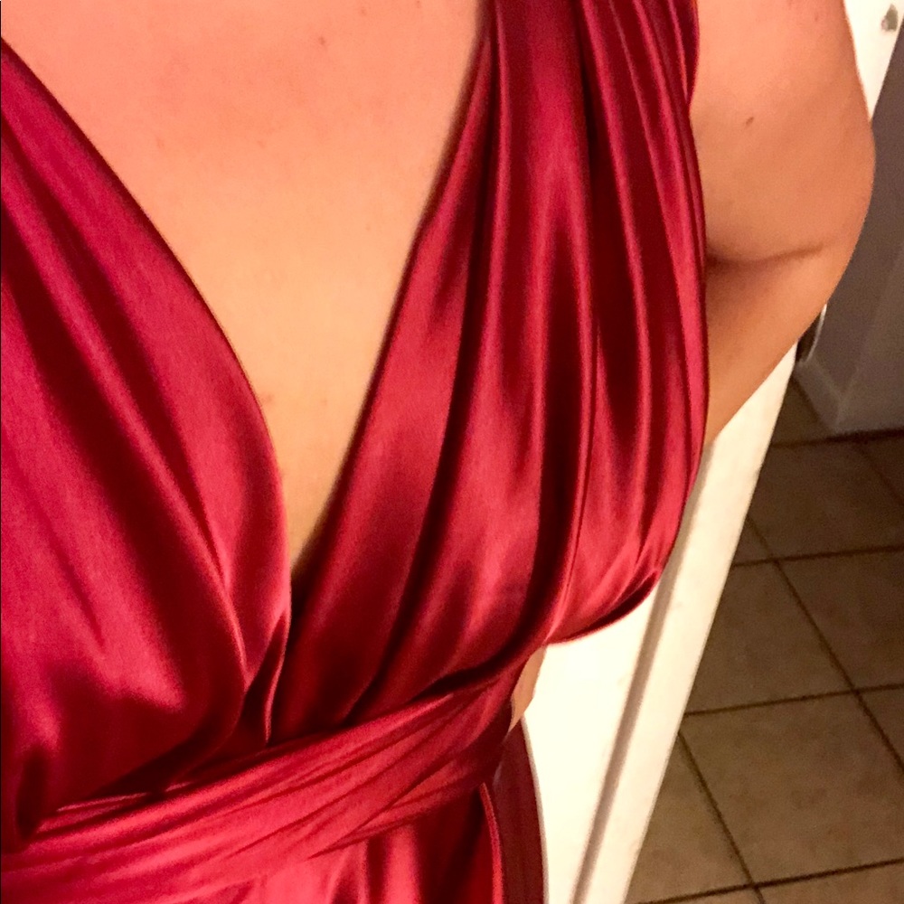 Burgundy satin multiway floor length dress